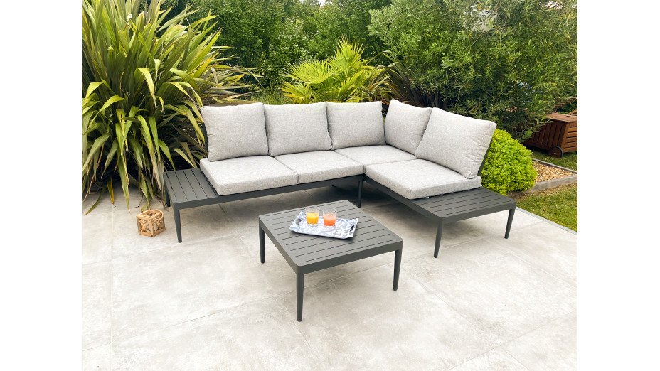 Salon d'angle de jardin ANKARA 4 places en aluminium - NOIR