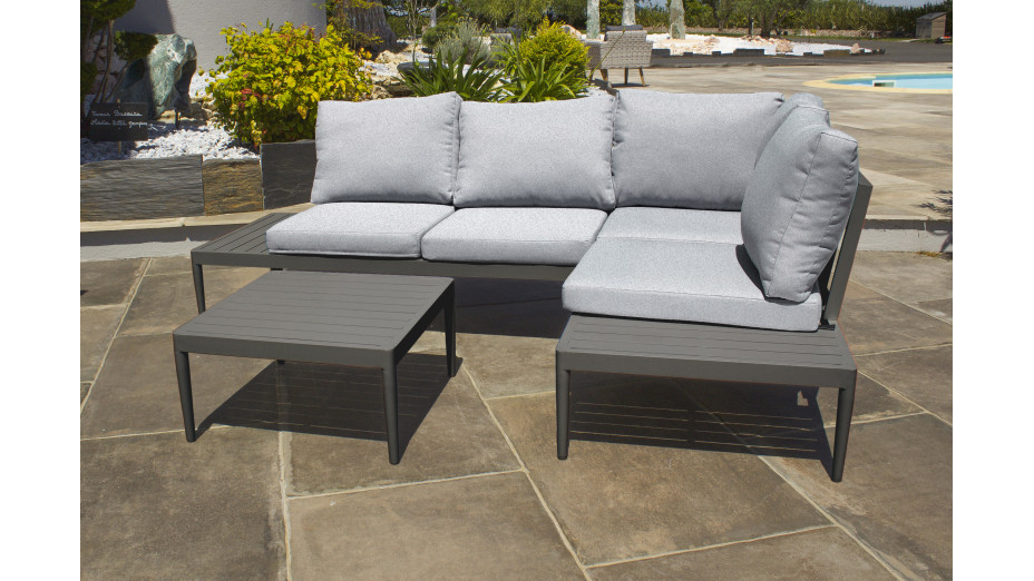 Salon d'angle de jardin ANKARA 4 places en aluminium - NOIR