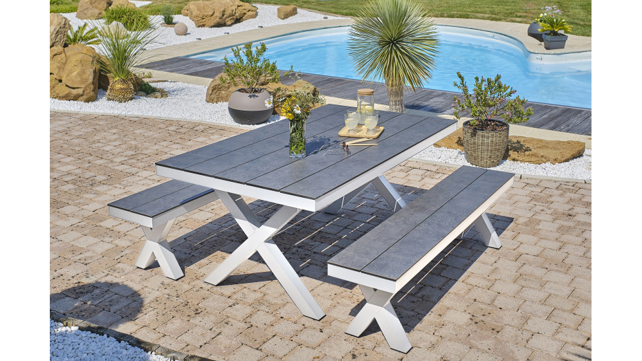 Table de jardin ANNECY (175x100) en aluminium et plateau HPL - BLANC
