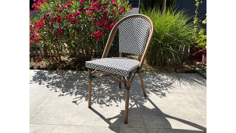 Fauteuil de jardin empilable BISTRO en aluminium effet bois et textilène - BLEU