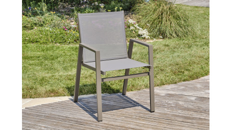 Lot composé d'une table de jardin FLORIDE-TB240-ALU-Q avec rallonge et de 8 fauteuils FLORIDE-FT-QUARTZ empilables