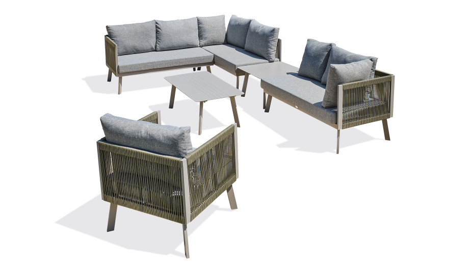 Salon de jardin d'angle MANOSQUE 7 places en aluminium - GRIS