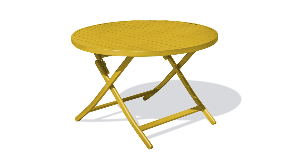 Table de jardin pliante MARIUS (diam. 110 cm) en aluminium - MOUTARDE