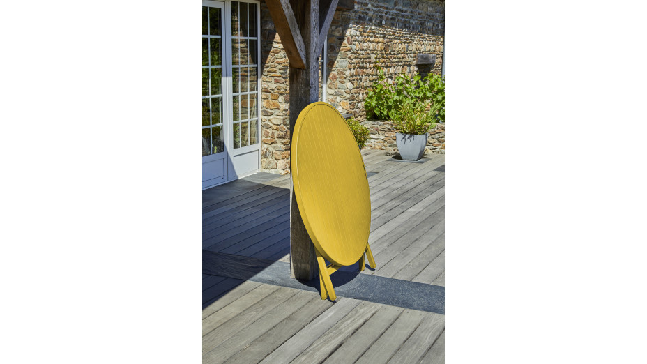 Table de jardin pliante MARIUS (diam. 110 cm) en aluminium - MOUTARDE