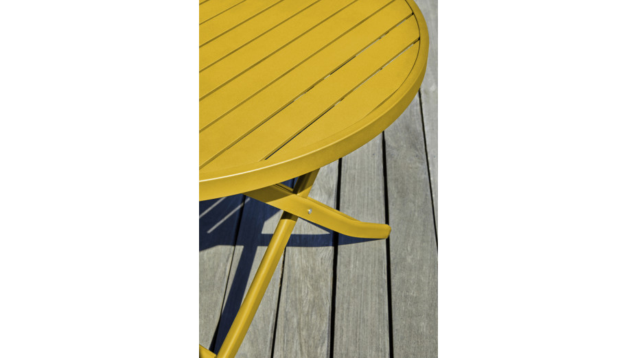 Table de jardin pliante MARIUS (diam. 110 cm) en aluminium - MOUTARDE
