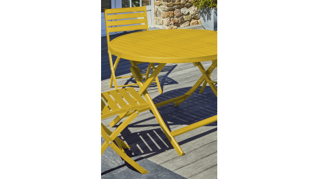 Table de jardin pliante MARIUS (diam. 110 cm) en aluminium - MOUTARDE