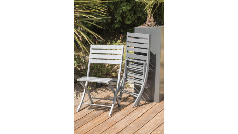 Lot composé d'une table de jardin MARIUS-TB70-GRIS pliante et de 2 chaises MARIUS-CP-GRIS pliantes