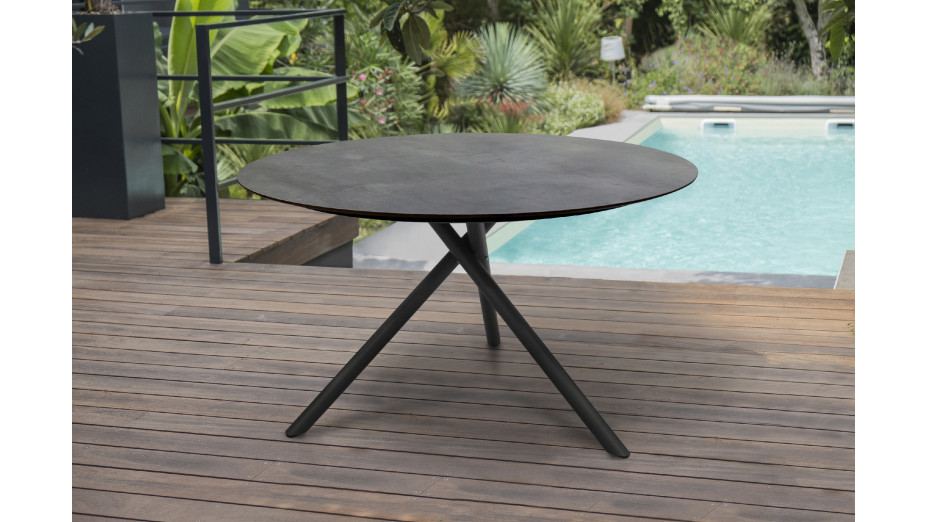 Table de jardin ronde PILAT (diam. 129 cm) en aluminium et plateau HPL - GRIS ANTHRACITE