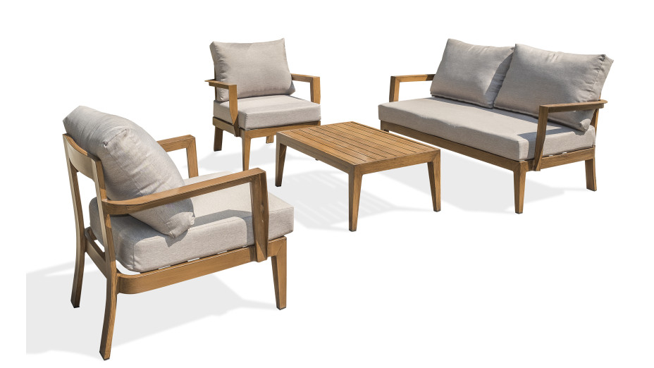 Salon bas de jardin PORTOFINO 4 places en aluminium effet bois - MARRON