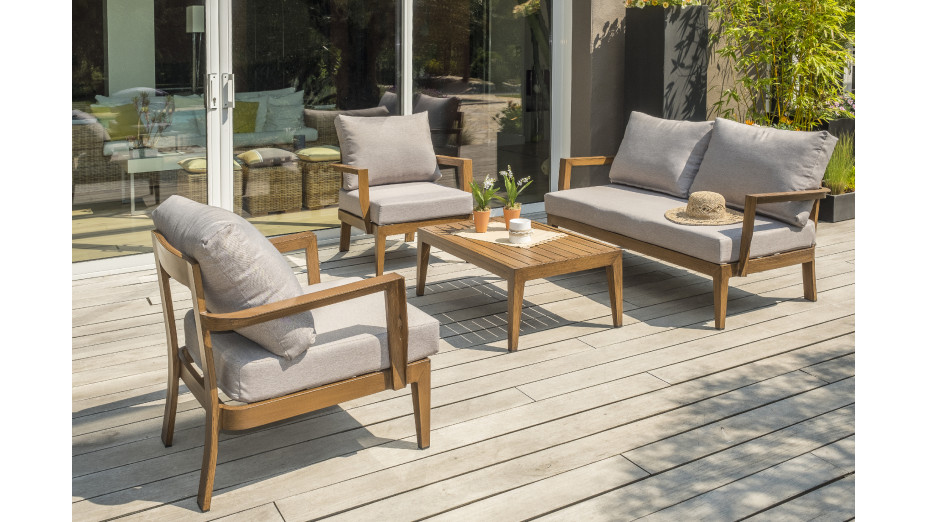 Salon bas de jardin PORTOFINO 4 places en aluminium effet bois - MARRON