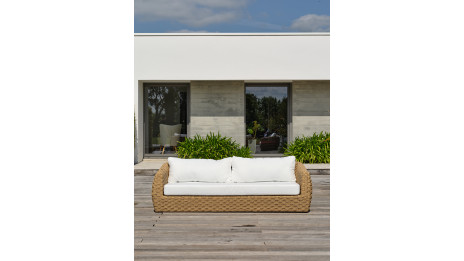 Salon bas de jardin RAMATUELLE 5 places en aluminium et résine tressée - MARRON