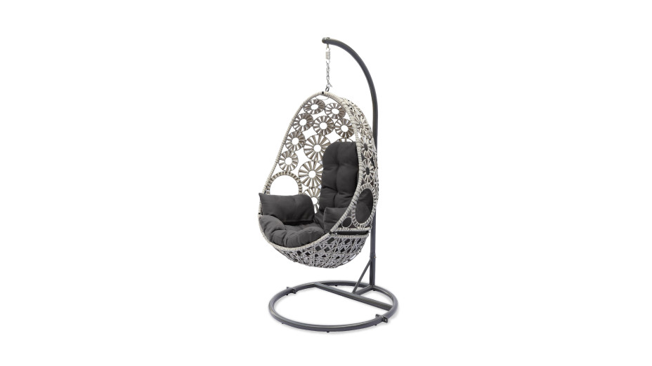 Balancelle de jardin SAMOA en résine tressée avec coussin gris anthracite - ECRU