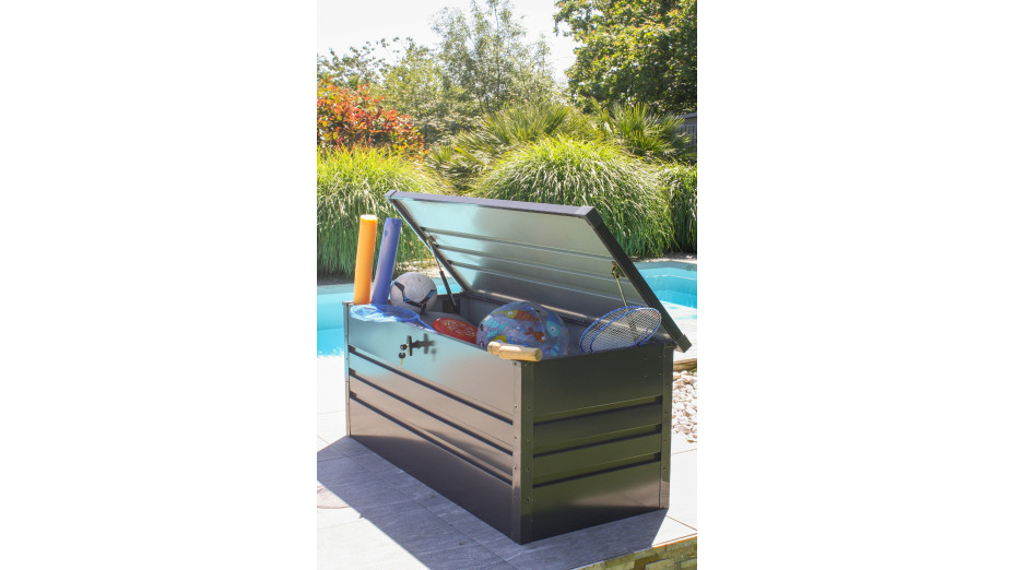 Coffre de jardin SCATOLA 600L en acier galvanisé - GRIS ANTHRACITE