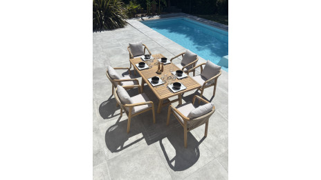 Ensemble repas de jardin SERENA (170x90 cm) 6 places en bois d'acacia - WOOD