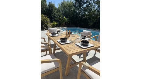 Ensemble repas de jardin SERENA (170x90 cm) 6 places en bois d'acacia - WOOD