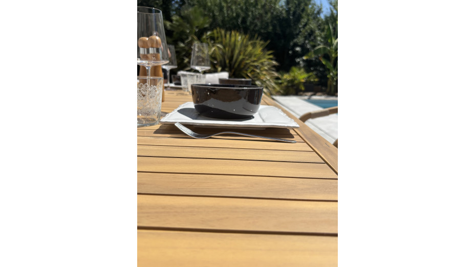 Ensemble repas de jardin SERENA (170x90 cm) 6 places en bois d'acacia - WOOD