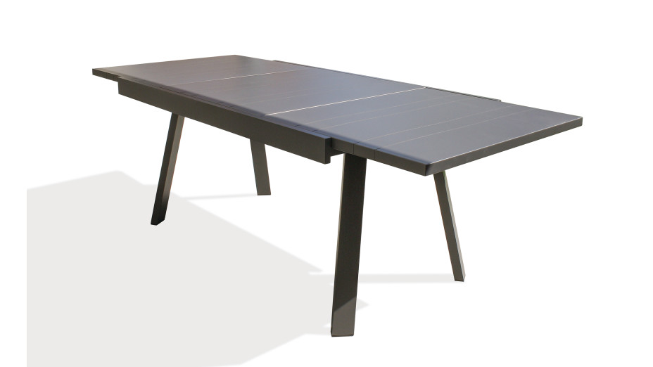 Table de jardin STOCKHOLM (150/225x96 cm) en aluminium avec rallonge intégrée - GRIS ANTHRACITE