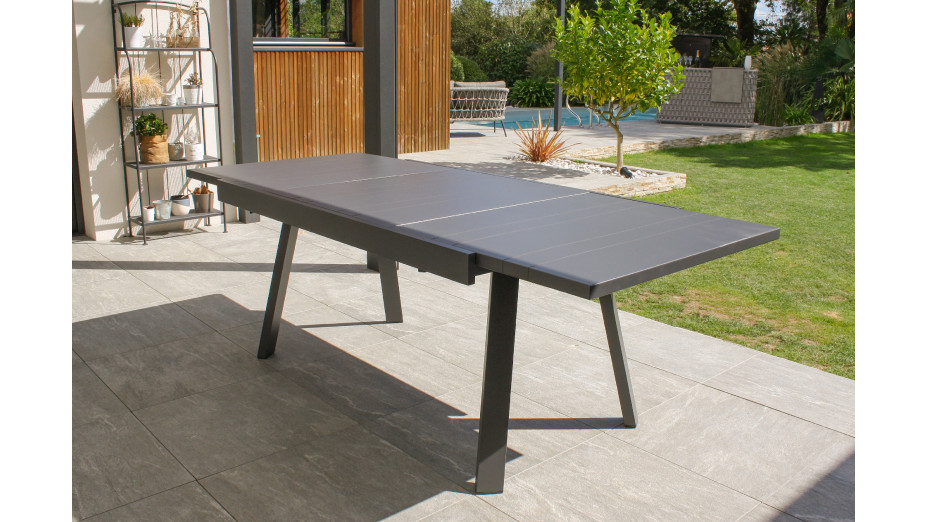 Table de jardin STOCKHOLM (150/225x96 cm) en aluminium avec rallonge intégrée - GRIS ANTHRACITE