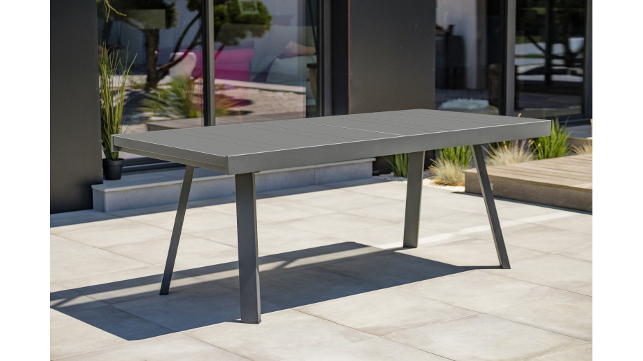 Table de jardin STOCKHOLM (200/300x96 cm) en aluminium avec rallonge intégrée - GRIS ANTHRACITE