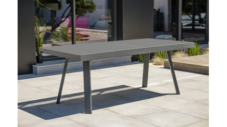 Table de jardin STOCKHOLM (200/300x96 cm) en aluminium avec rallonge intégrée - GRIS ANTHRACITE