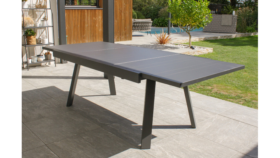 Table de jardin STOCKHOLM (200/300x96 cm) en aluminium avec rallonge intégrée - GRIS ANTHRACITE