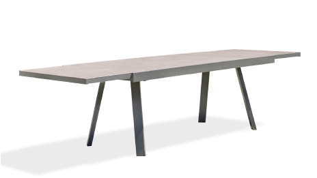 Table de jardin STOCKHOLM (200/300x96 cm) en aluminium et céramique avec rallonge intégrée - GRIS ANTHRACITE