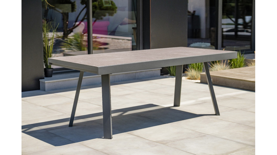 Table de jardin STOCKHOLM (200/300x96 cm) en aluminium et céramique avec rallonge intégrée - GRIS ANTHRACITE