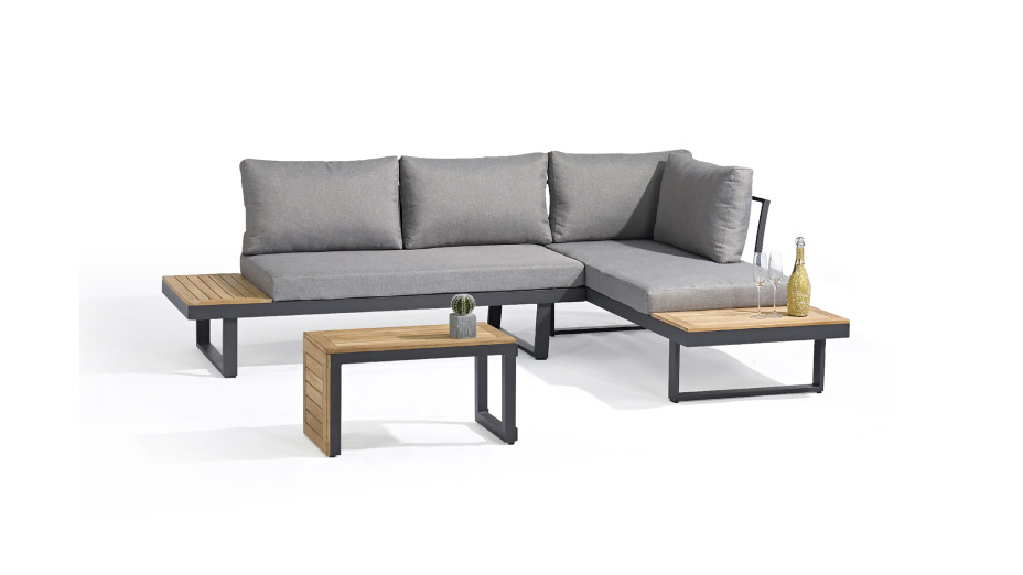 Salon de jardin modulable TOKYO 4 places en bois d'acacia et aluminium - GRIS ANTHRACITE