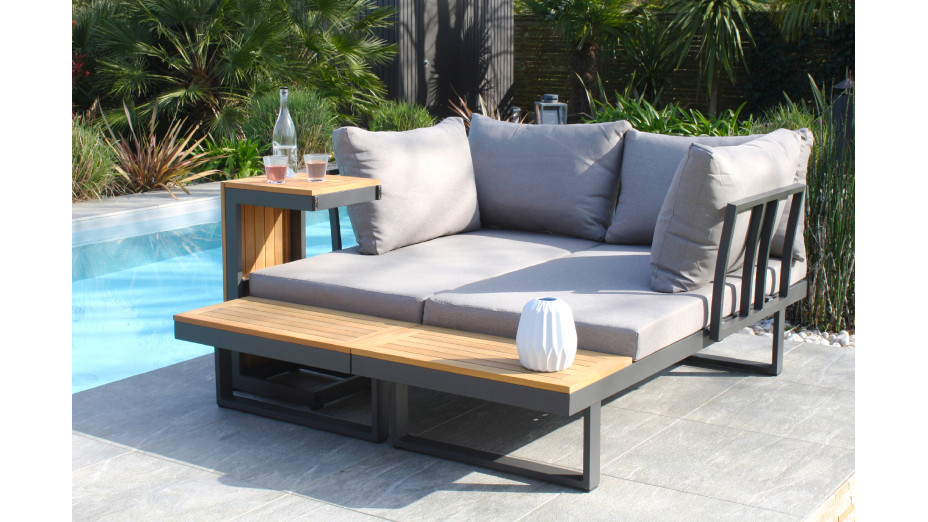 Salon de jardin modulable TOKYO 4 places en bois d'acacia et aluminium - GRIS ANTHRACITE