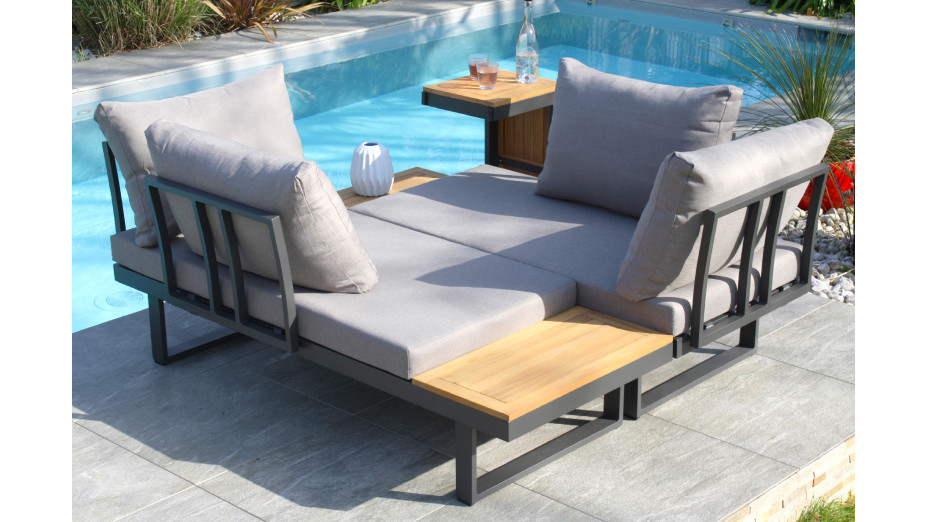 Salon de jardin modulable TOKYO 4 places en bois d'acacia et aluminium - GRIS ANTHRACITE