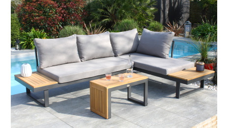 Salon de jardin modulable TOKYO 4 places en bois d'acacia et aluminium - GRIS ANTHRACITE
