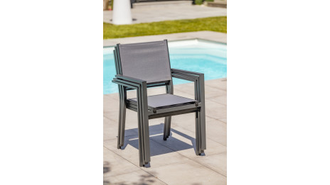 Fauteuil de jardin TOLEDE empilable en aluminium et textilène - GRIS ANTHRACITE