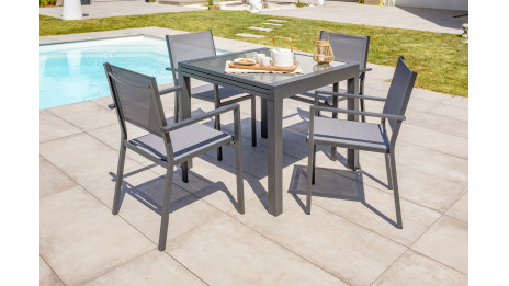 Fauteuil de jardin TOLEDE empilable en aluminium et textilène - GRIS ANTHRACITE