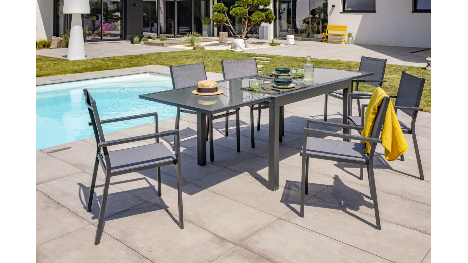 Fauteuil de jardin TOLEDE empilable en aluminium et textilène - GRIS ANTHRACITE