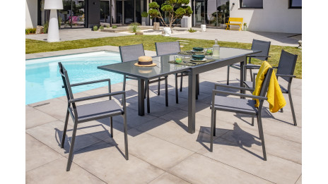 Fauteuil de jardin TOLEDE empilable en aluminium et textilène - GRIS ANTHRACITE