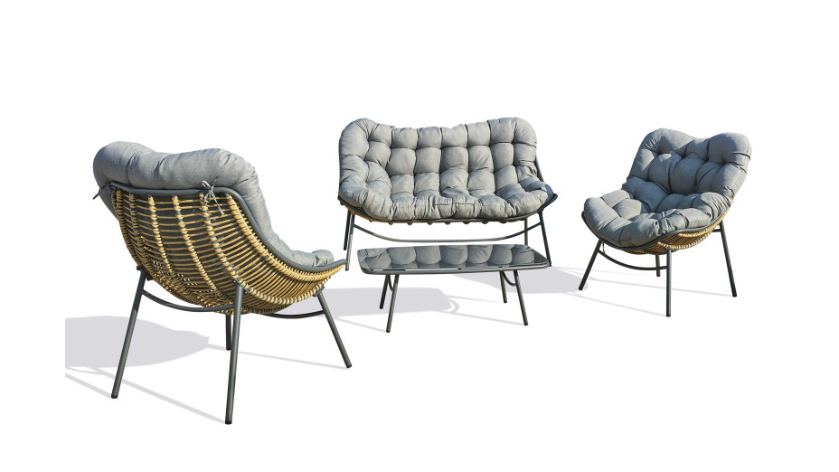Salon bas de jardin TULUM 4 places en aluminium anthracite et résine tressée - MARRON