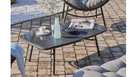 Salon bas de jardin TULUM 4 places en aluminium anthracite et résine tressée - MARRON