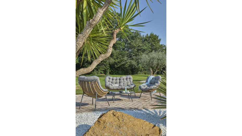 Salon bas de jardin TULUM 4 places en aluminium anthracite et résine tressée - MARRON