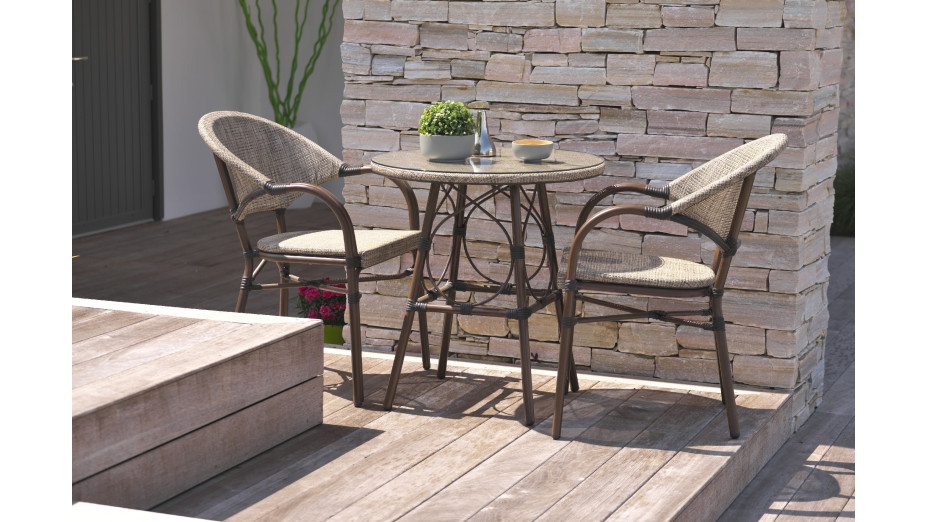 Fauteuil de jardin USHUAIA empilable en aluminium marron et textilène - LIN