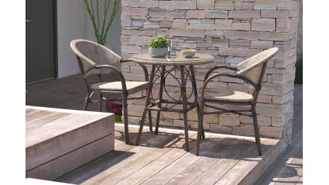 Fauteuil de jardin USHUAIA empilable en aluminium marron et textilène - LIN