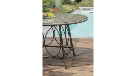 Table ronde de jardin USHUAIA (diam. 125 cm) en aluminium marron et textilène - LIN