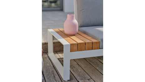 Salon de jardin d'angle VALENCIA 6 places en teck et aluminium - BLANC
