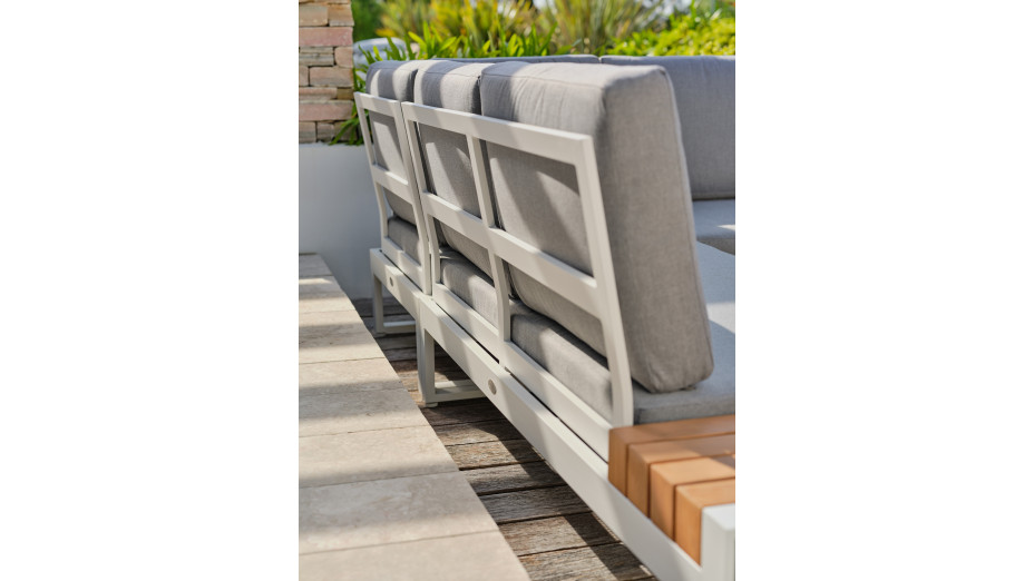 Salon de jardin d'angle VALENCIA 6 places en teck et aluminium - BLANC