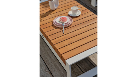 Salon de jardin d'angle VALENCIA 6 places en teck et aluminium - BLANC