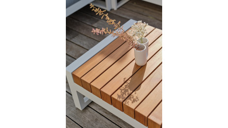Salon de jardin d'angle VALENCIA 6 places en teck et aluminium - BLANC