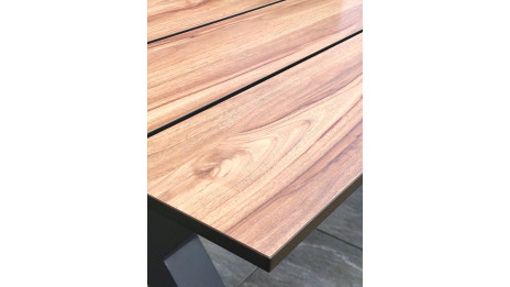 Table de jardin avec bancs VANCOUVER (150x164 cm) en aluminium et HPL effet bois - GRIS ANTHRACITE