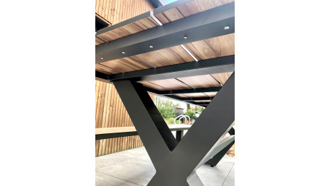 Table de jardin avec bancs VANCOUVER (210x174 cm) en aluminium et HPL effet bois - GRIS ANTHRACITE