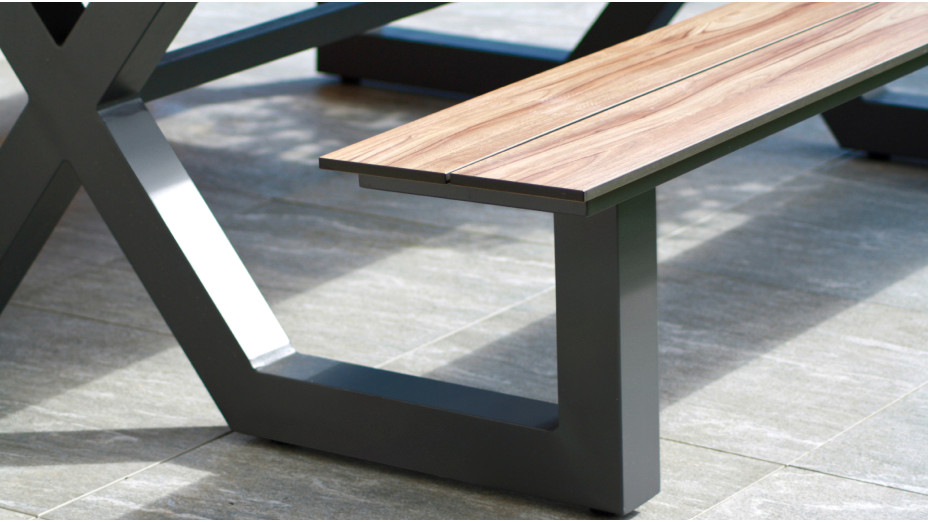 Table de jardin avec bancs VANCOUVER (210x174 cm) en aluminium et HPL effet bois - GRIS ANTHRACITE