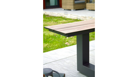 Table de jardin avec bancs VANCOUVER (210x174 cm) en aluminium et HPL effet bois - GRIS ANTHRACITE