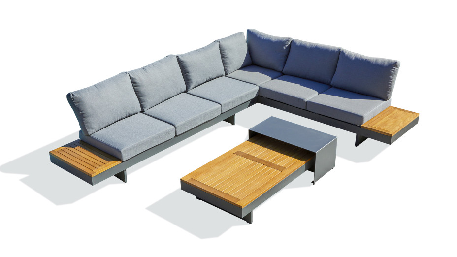 Salon de jardin d'angle VANUATU 6 places en bois d'acacia et aluminium - GRIS ANTHRACITE